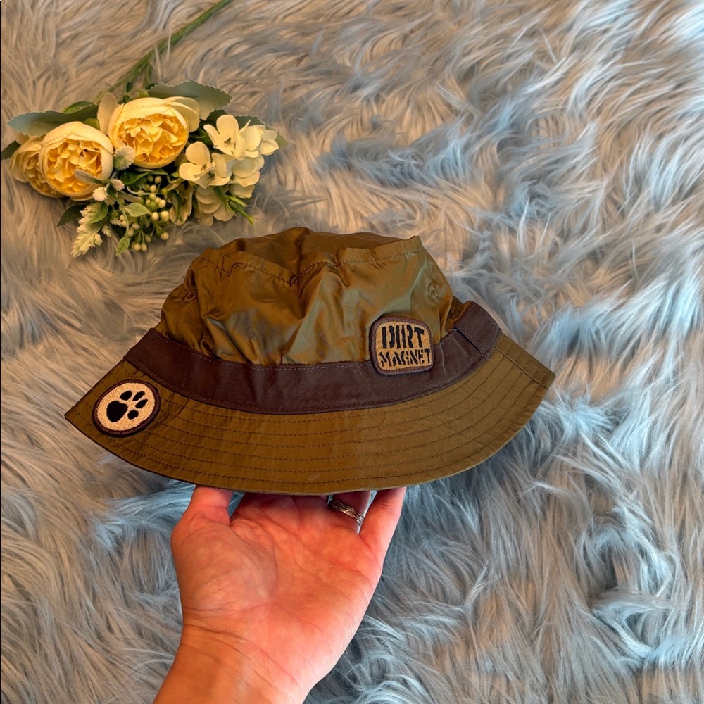 Gymboree Dirt Magnet Olive and Brown Bucket Hat with Patch sz 12-24M